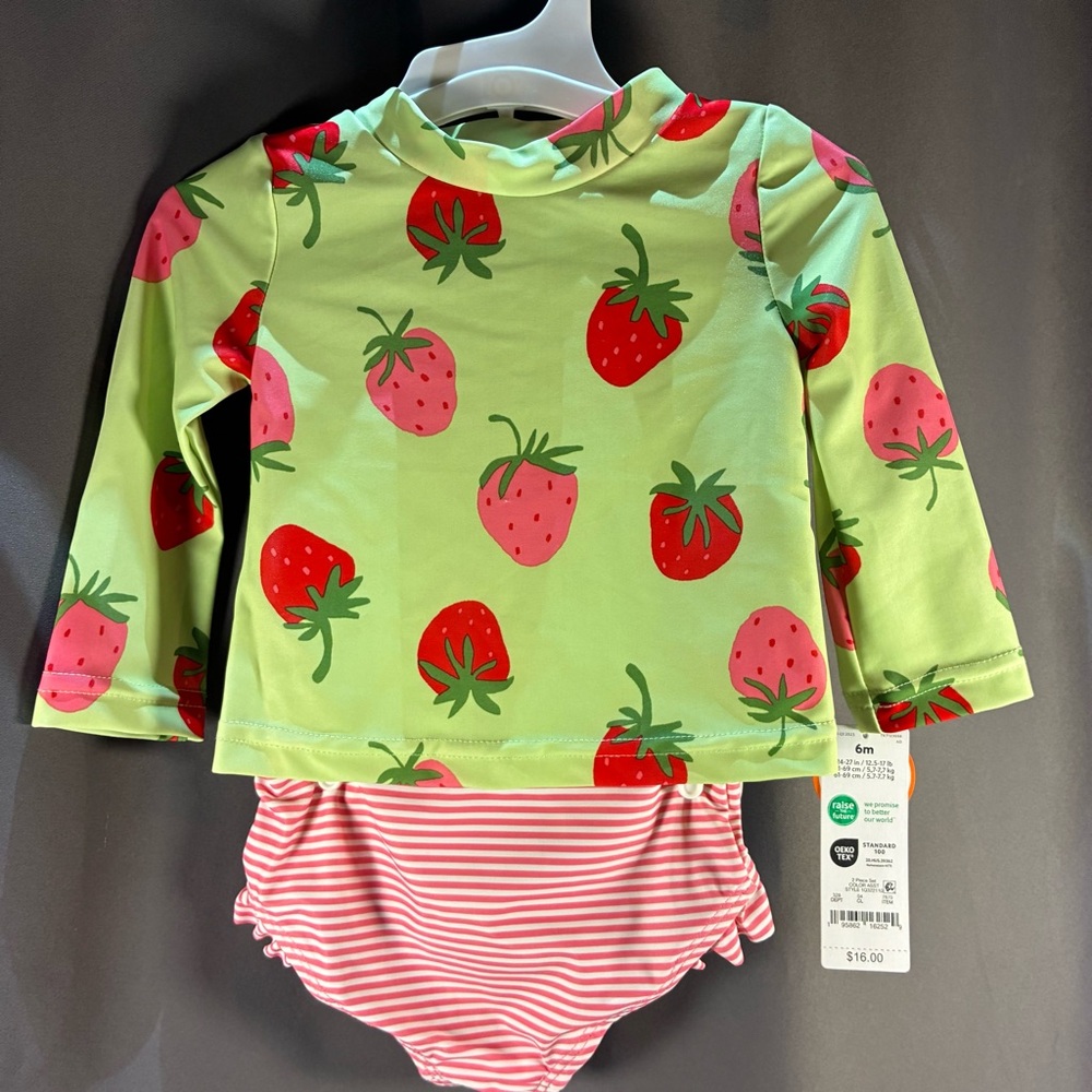 Carter's Green and Pink Strawberry Rashguard Set